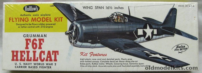 Guillows 1/32 Grumman F6F Hellcat - 16 inch Wingspan Rubber Powered Balsa Wood Kit, 503 plastic model kit